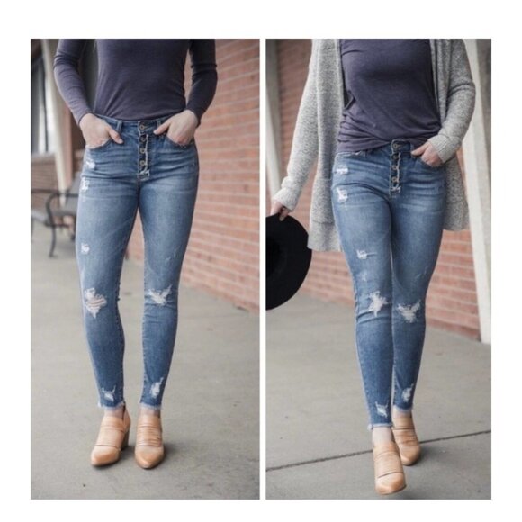 KANCAN Women’s ' Size 31 (15) DISTRESSED JEANS Button Fly - Picture 1 of 5